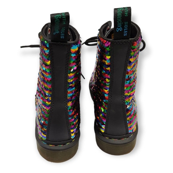 Dr Doc Martens Pascal Boots Sequin Rainbow / Silver Moto Size 5 UK / 7 Women's - Picture 9 of 12